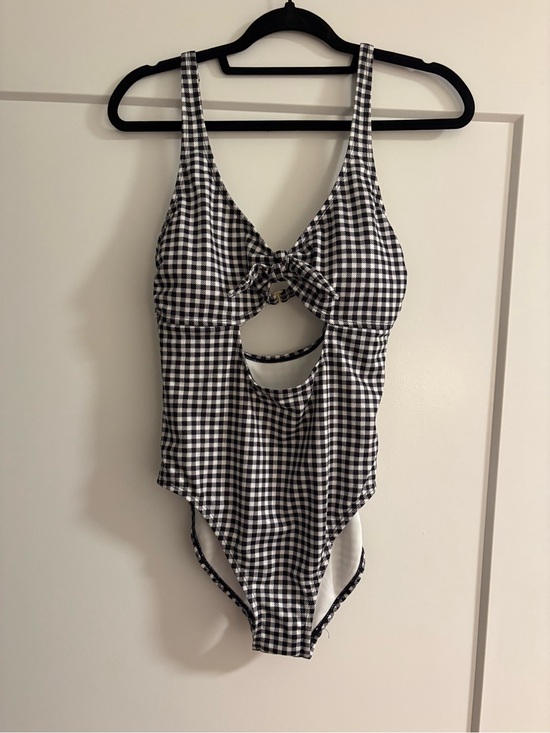 Salt + Cove Other - Women’s Black & White Gingham Tie-Front One-Piece Swimsuit